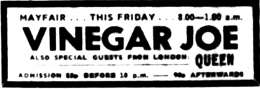 Flyer/ad - Newcastle 1973 ad - Queen and Vinegar Joe