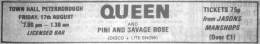 Flyer/ad - Queen in Peterborough on 17.08.1973