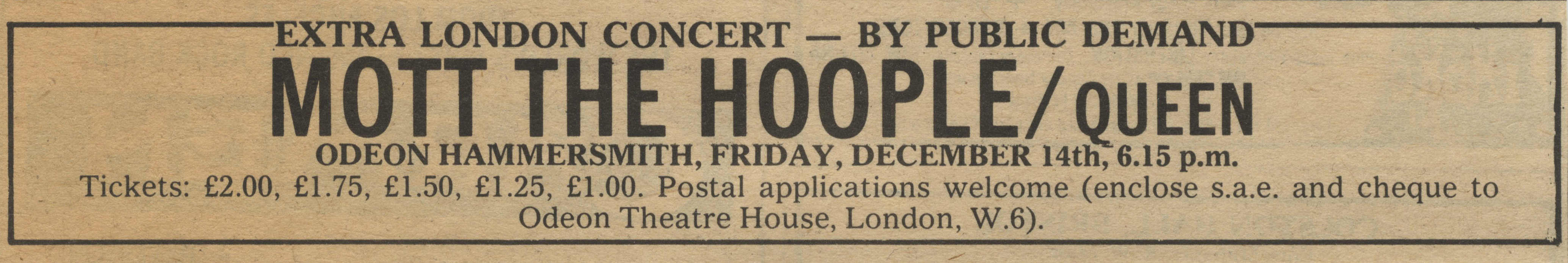 Mott/Queen in London on 14.12.1973 - extra show
