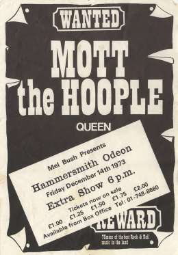 Flyer/ad - Mott/Queen in London on 14.12.1973 - extra show