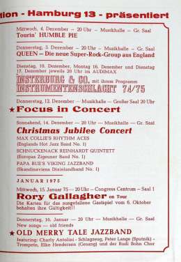Flyer/ad - Flyer for the Queen gig in Hamburg on 05.12.1974