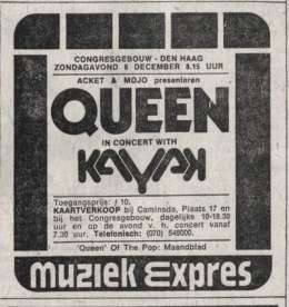 Flyer/ad - Queen in Hague on 08.12.1974