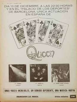 Flyer/ad - Flyer for the Queen gig in Barcelona on 13.12.1974