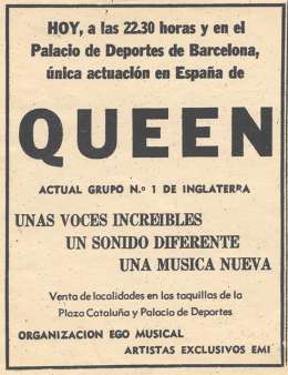 Flyer/ad - Queen in Barcelona on 13.12.1974