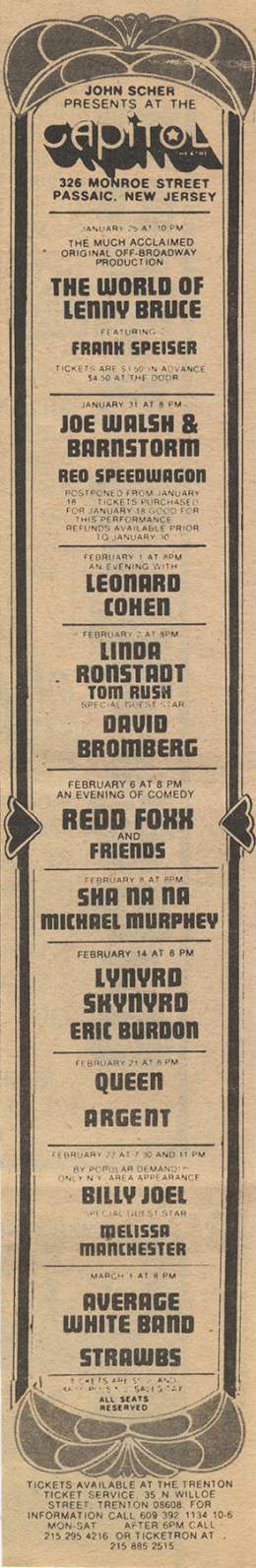 Flyer/ad - Queen in Passaic on 21.2.1975