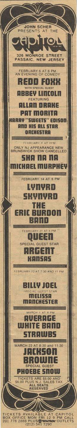 Flyer/ad - Queen in Passaic on 21.2.1975