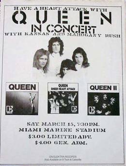 Flyer/ad - Queen in Miami on 15.3.1975