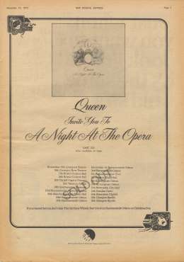 Flyer/ad - Queen - A Night At The Opera UK tour