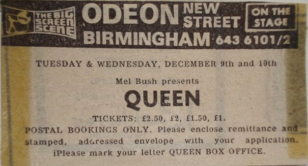Queen in Birmingham on 9.-10.12.1975
