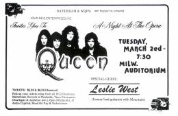 Flyer/ad - Queen in Milwaukee on 2.3.1976