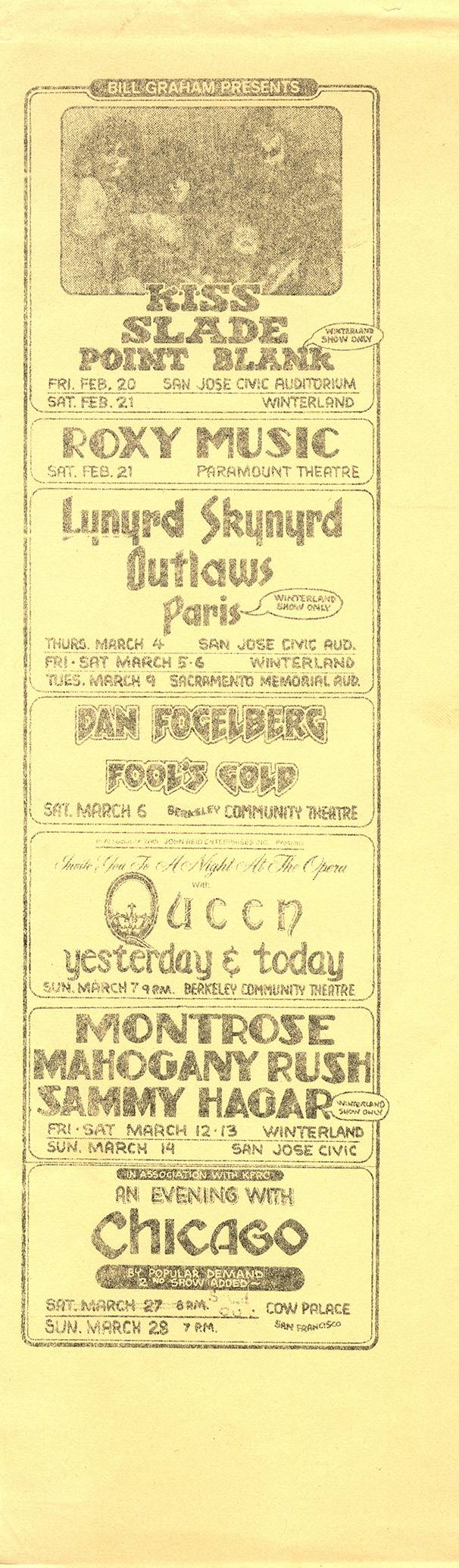 Queen in Berkeley on 07.03.1976 - Randy Tuten's flyer