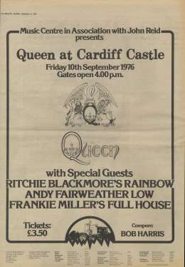 Flyer/ad - Queen in Cardiff on 10.9.1976