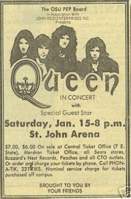 Flyer/ad - Queen in Columbus on 15.1.1977