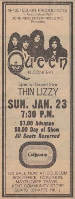 Flyer/ad - Newspaper ad for the Queen concert in Richfield, USA on 23.01.1977