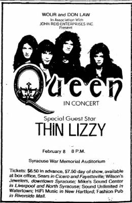 Flyer/ad - Queen in Syracuse on 8.2.1977