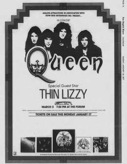 Flyer/ad - Queen in Los Angeles on 02.03.1977