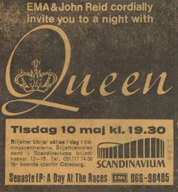 Flyer/ad - Queen in Stockholm on 10.05.1977