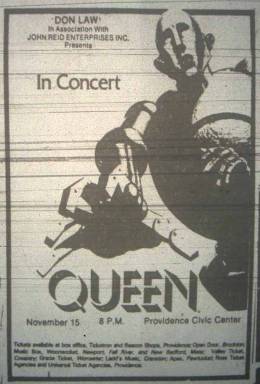 Flyer/ad - Queen in Providence on 15.11.1977