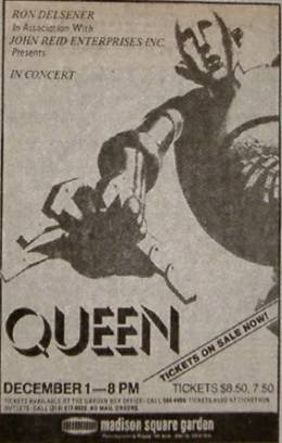 Flyer/ad - Queen in New York on 1.12.1977