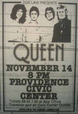 Flyer/ad - Queen in Providence on 14.11.1978