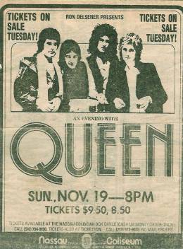 Flyer/ad - Queen in Uniondale on 19.11.1978 (ad prior to tickets going on sale)