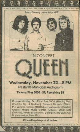 Flyer/ad - Queen in Nashville on 22.11.1978