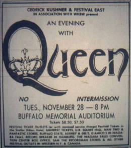 Flyer/ad - Queen in Buffalo on 28.11.1978