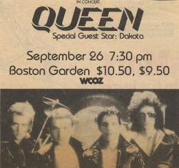Flyer/ad - Queen in Boston on 26.9.1980