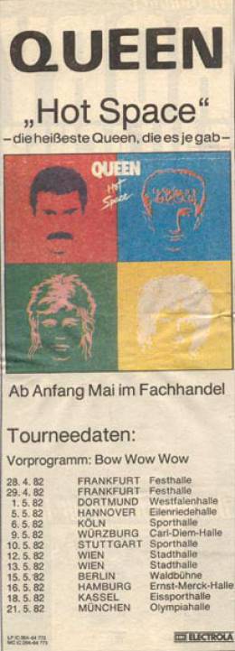 Flyer/ad - Queen in Germany in 1982