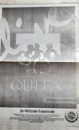 Flyer/ad - Newspaper ad for the Queen concerts in Sun City in October 1984