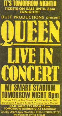 Flyer/ad - Queen in Auckland on 13.4.1985