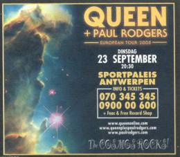Flyer/ad - Queen + Paul Rodgers in Antwerp on 23.9.2008