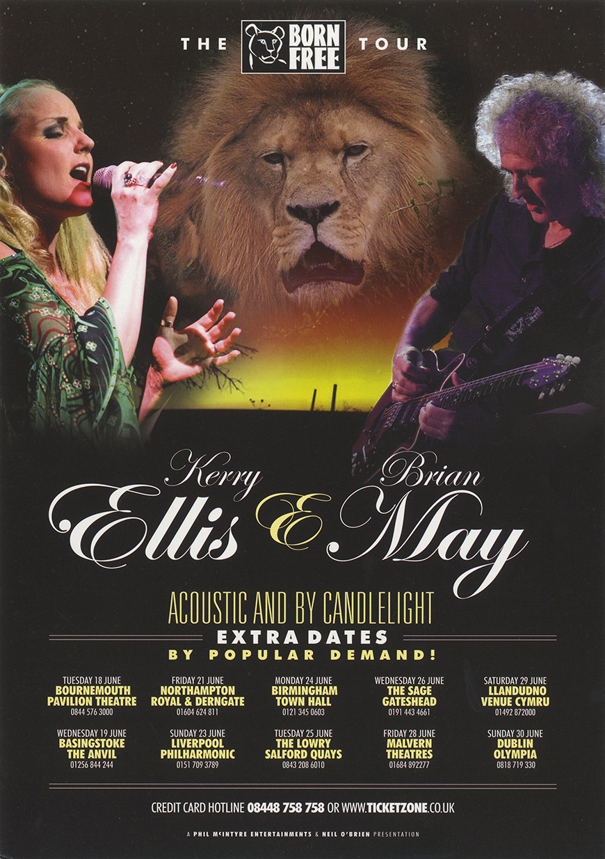 Brian May with Kerry Ellis on the Born Free UK tour in June 2013