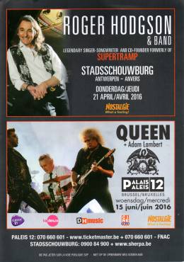 Flyer/ad - Queen + Adam Lambert in Brussels on 15.06.2016