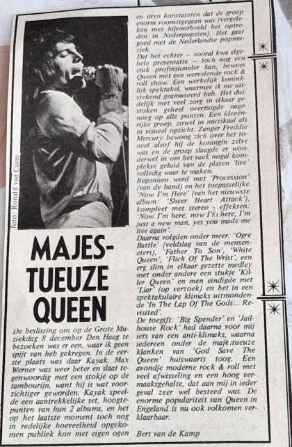 Newspaper review: Queen live at the Congres Gebouw, Hague, The Netherlands [08.12.1974]