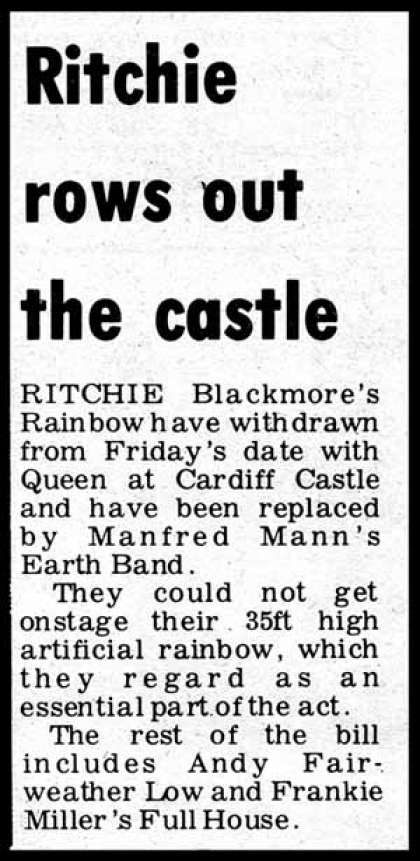 Newspaper review: Queen live at the Castle, Cardiff, UK [10.09.1976]