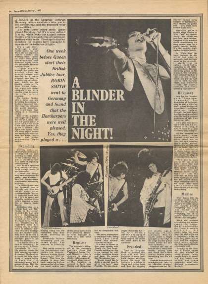 Newspaper review: Queen live at the Congresscentrum, Hamburg, Germany [13.05.1977]