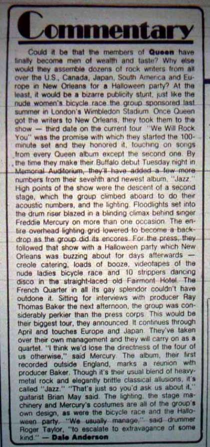 Newspaper review: Queen live at the Municipal Auditorium, New Orleans, LA, USA [31.10.1978]