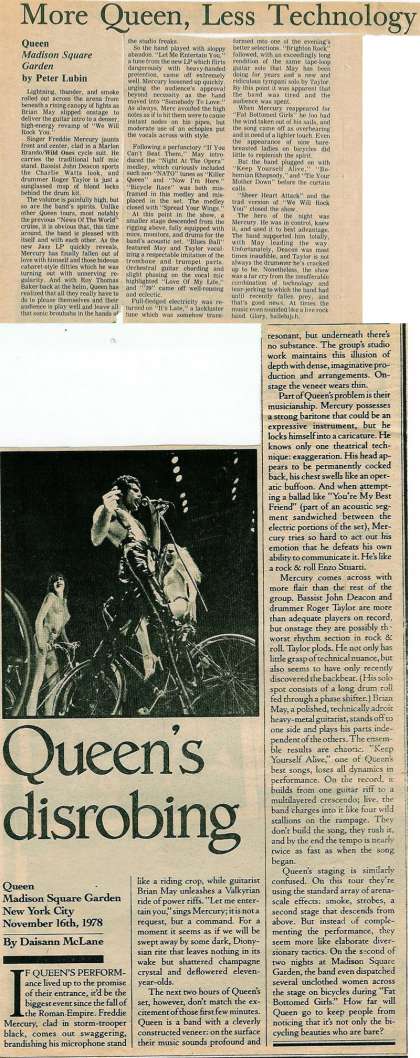 Newspaper review: Queen live at the Madison Square Garden, New York, NY, USA [16.11.1978]