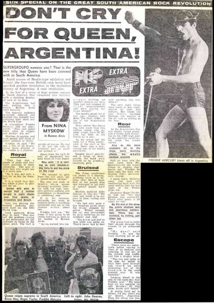 Newspaper review: Queen live at the Estadio José Amalfitani de Velez Sarsfield, Buenos Aires, Argentina [01.03.1981]