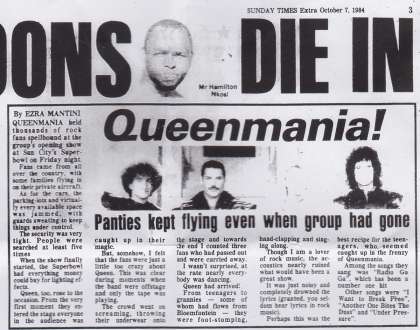 Newspaper review: Queen live at the Super Bowl, Sun City, Bophuthatswana [05.10.1984]
