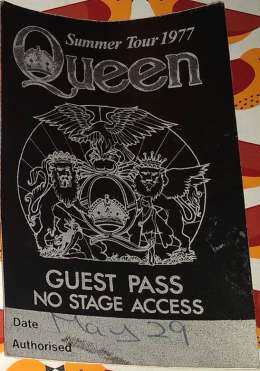 Guest pass for the Queen concert in Stafford on 29.05.1977