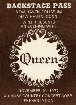 New Haven 16.11.1977 backstage pass