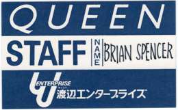 Brian Spencer's staff pass for the Japanese leg of the Live Killers tour