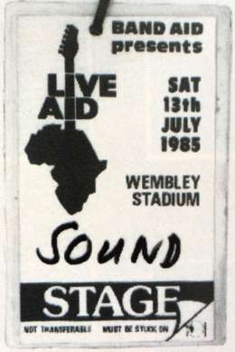 Live Aid stage pass for a sound technician