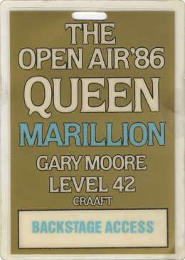 Backstage pass for the Queen concert in Mannheim 21.06.1986, issued probably to the Marillion staff