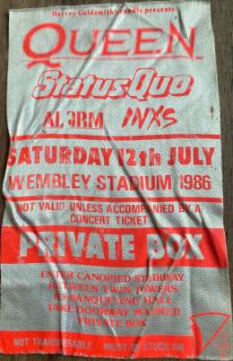 Private box access pass for the famous Wembley concert on 12.07.1986
