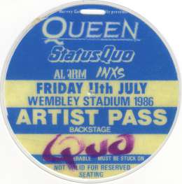 Artist (Status Quo) pass for the Wembley concert on 12.07.1986