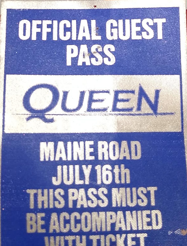 Guest pass for the Queen concert in Manchester on 16.07.1986