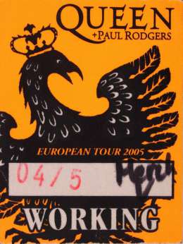 Working pass for the Queen + Paul Rodgers concert in Manchester on 04.05.2005
